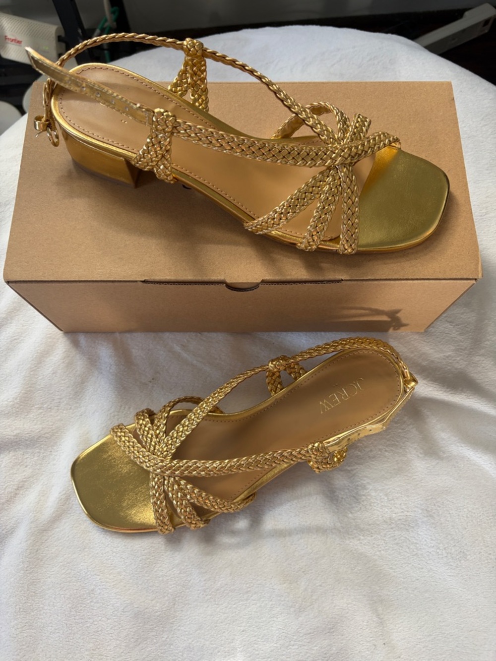 J. Crew Gold Braided Leather Slingback Sandals